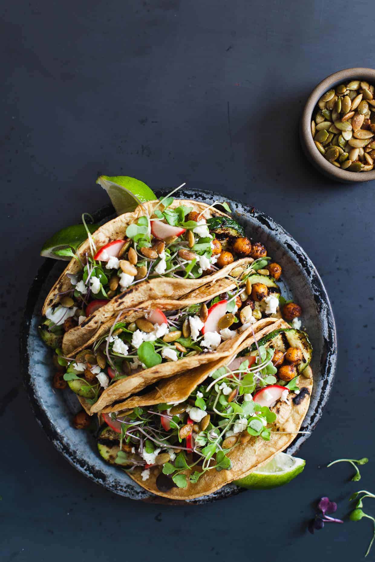 Mole-Spiced Chickpea & Grilled Zucchini Tacos