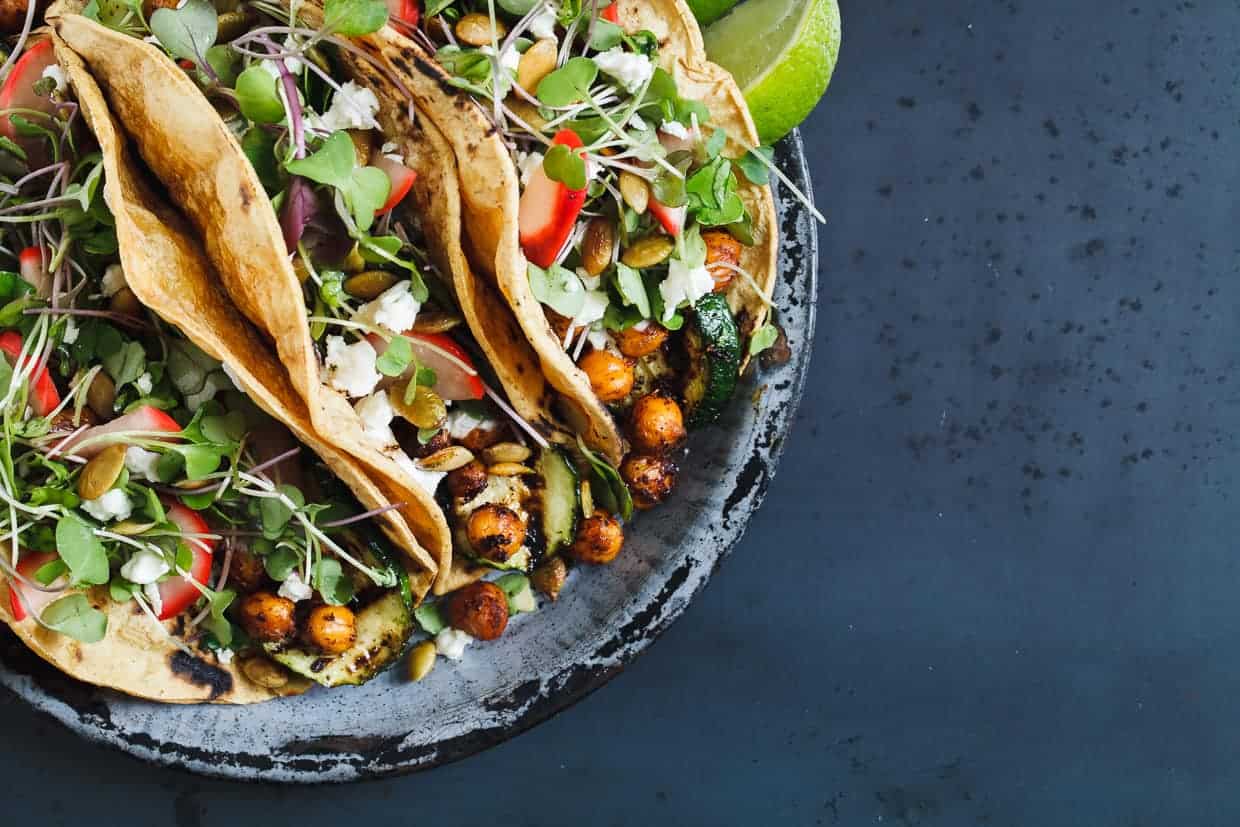Mole-Spiced Chickpea & Grilled Zucchini Tacos