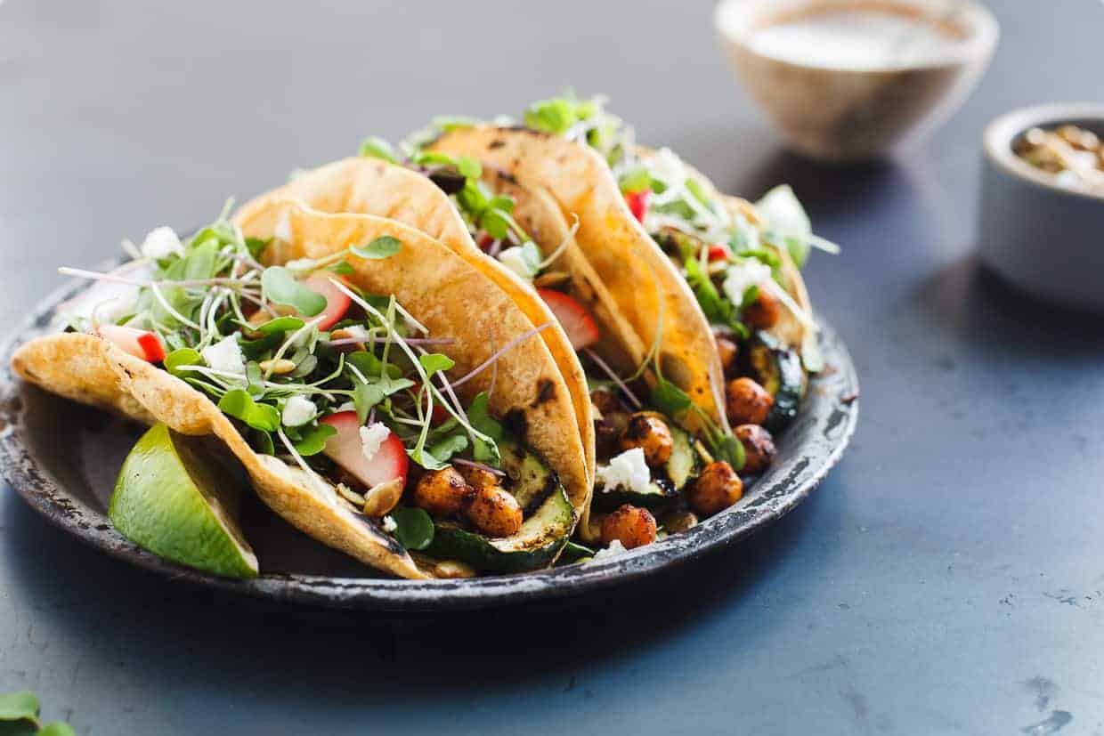 Mole-Spiced Chickpea & Grilled Zucchini Tacos