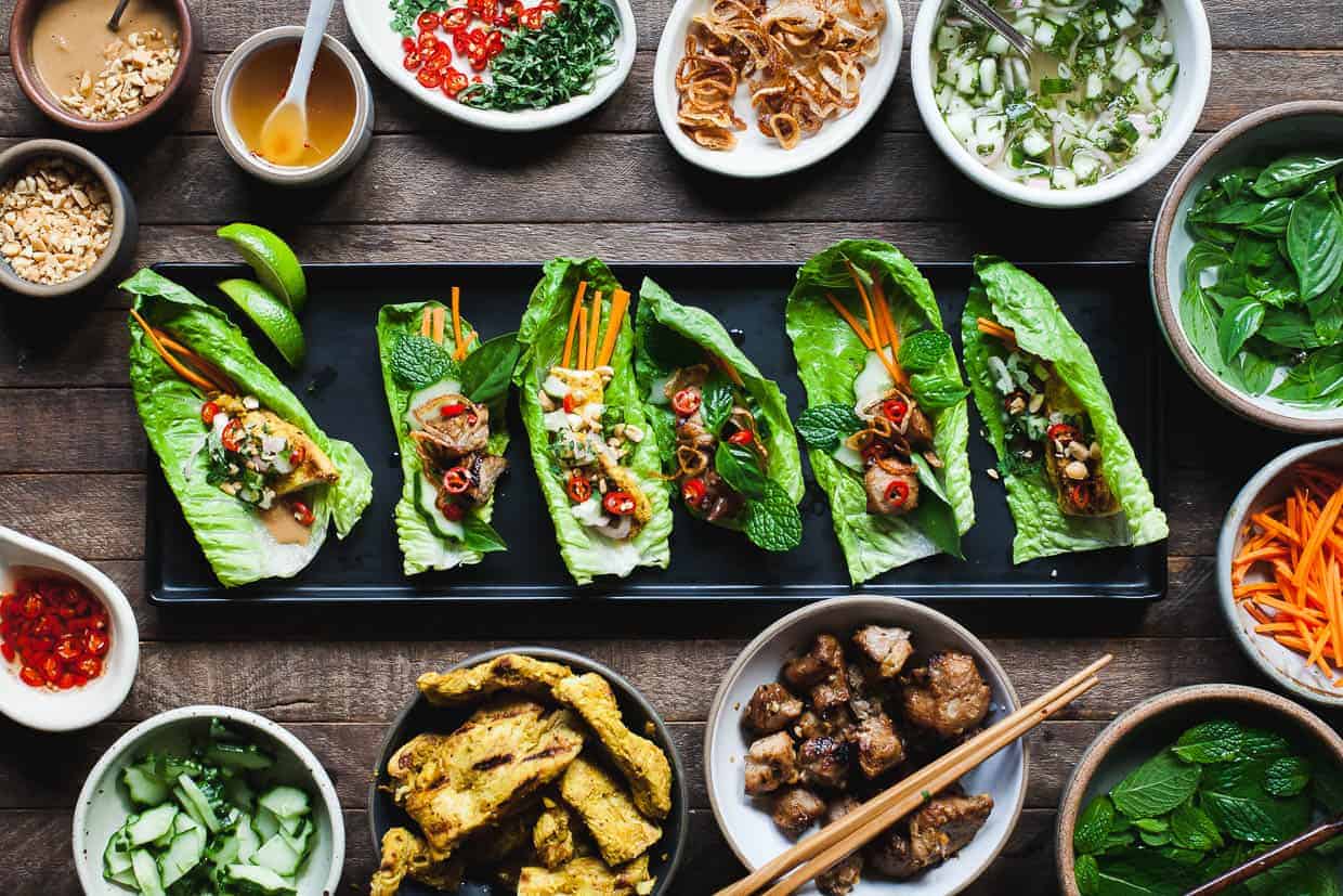 Ginger Lemongrass Pork Lettuce Wraps with Nuoc Cham Sauce