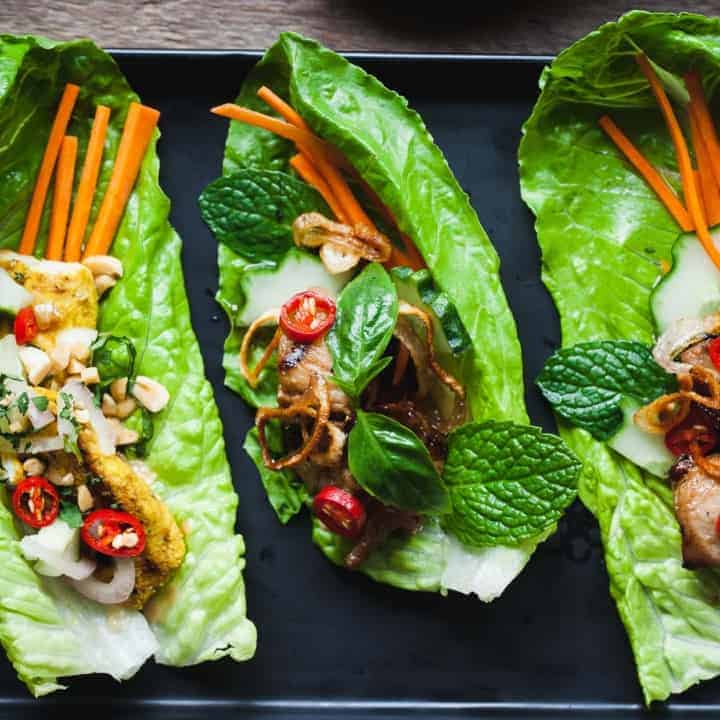 Ginger Lemongrass Pork Lettuce Wraps with Nuoc Cham Sauce