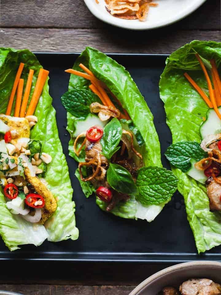 Ginger Lemongrass Pork Lettuce Wraps with Nuoc Cham Sauce