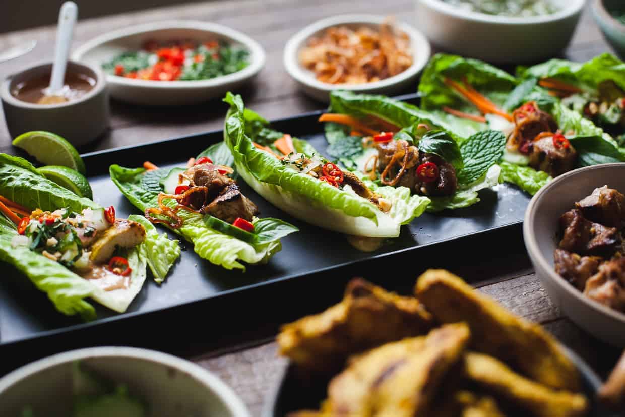 Ginger Lemongrass Pork Lettuce Wraps with Nuoc Cham Sauce