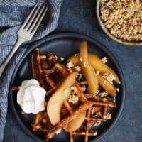 Gluten-Free Sweet Amaranth Waffles with Spiced Chai Poached Pears