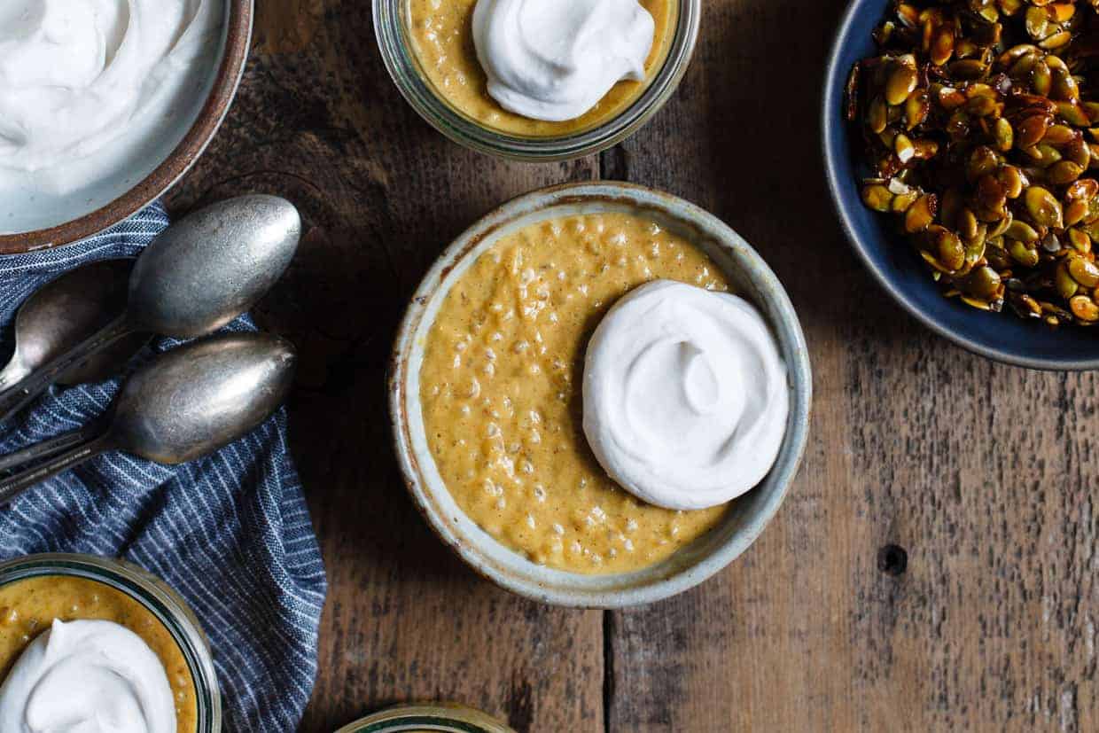 Pumpkin Tapioca Pudding with Candied Pumpkin Seeds