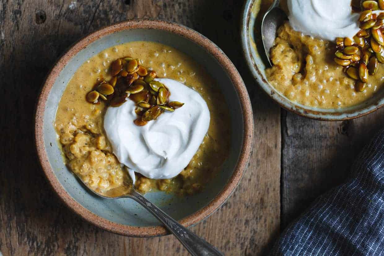 Pumpkin Tapioca Pudding with Candied Pumpkin Seeds