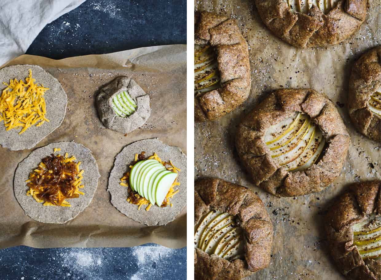 Apple, Cheddar, & Caramelized Onion Galettes with Gluten-Free Buckwheat Crust