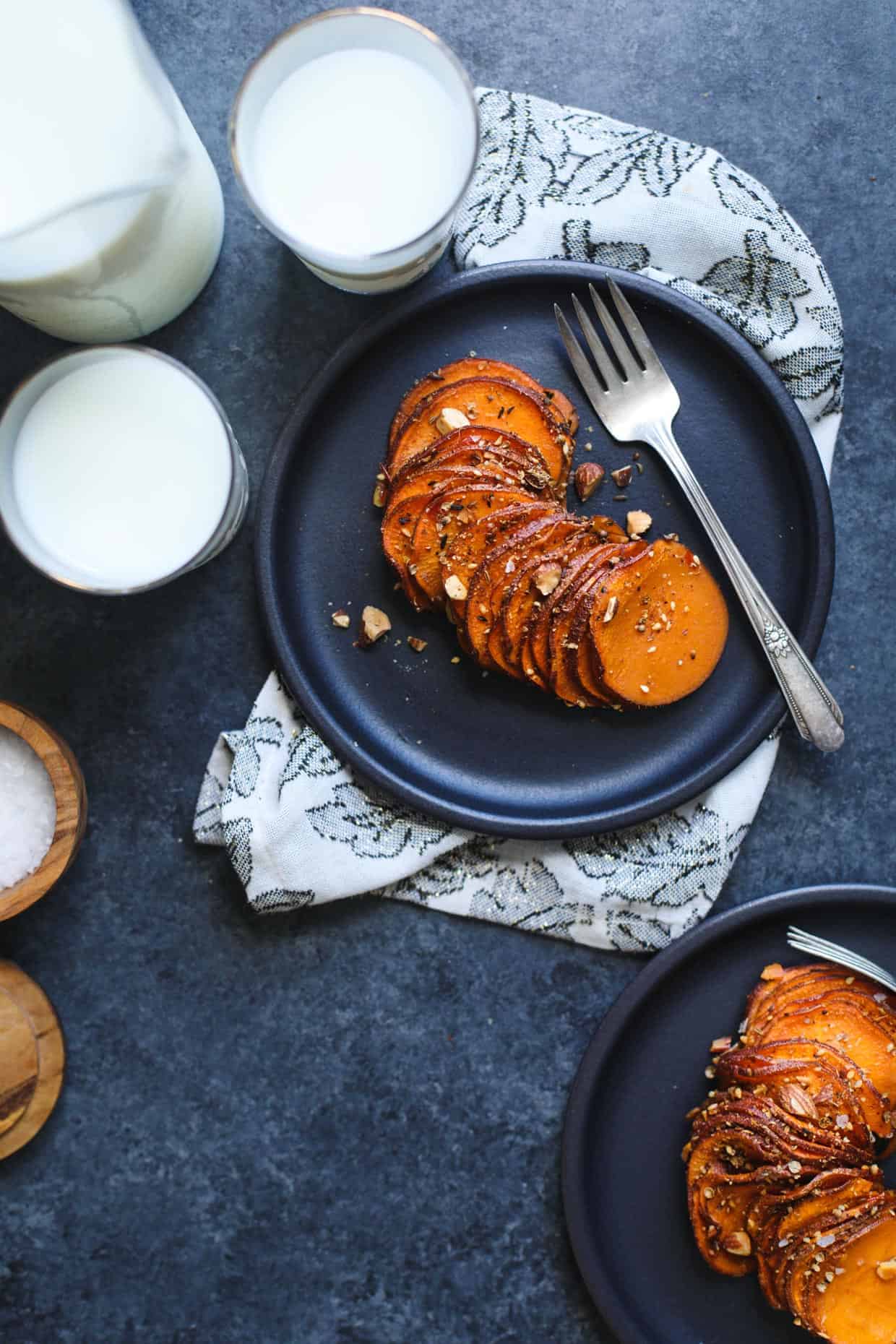 Maple Harissa Sweet Potato Gratin with Almond Dukkah