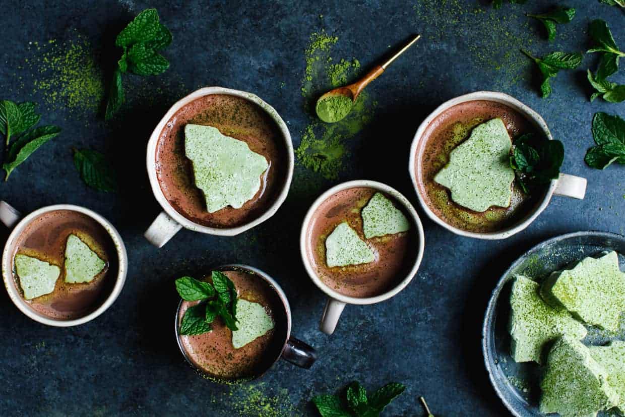 Matcha Marshmallows with Fresh Mint Hot Cocoa