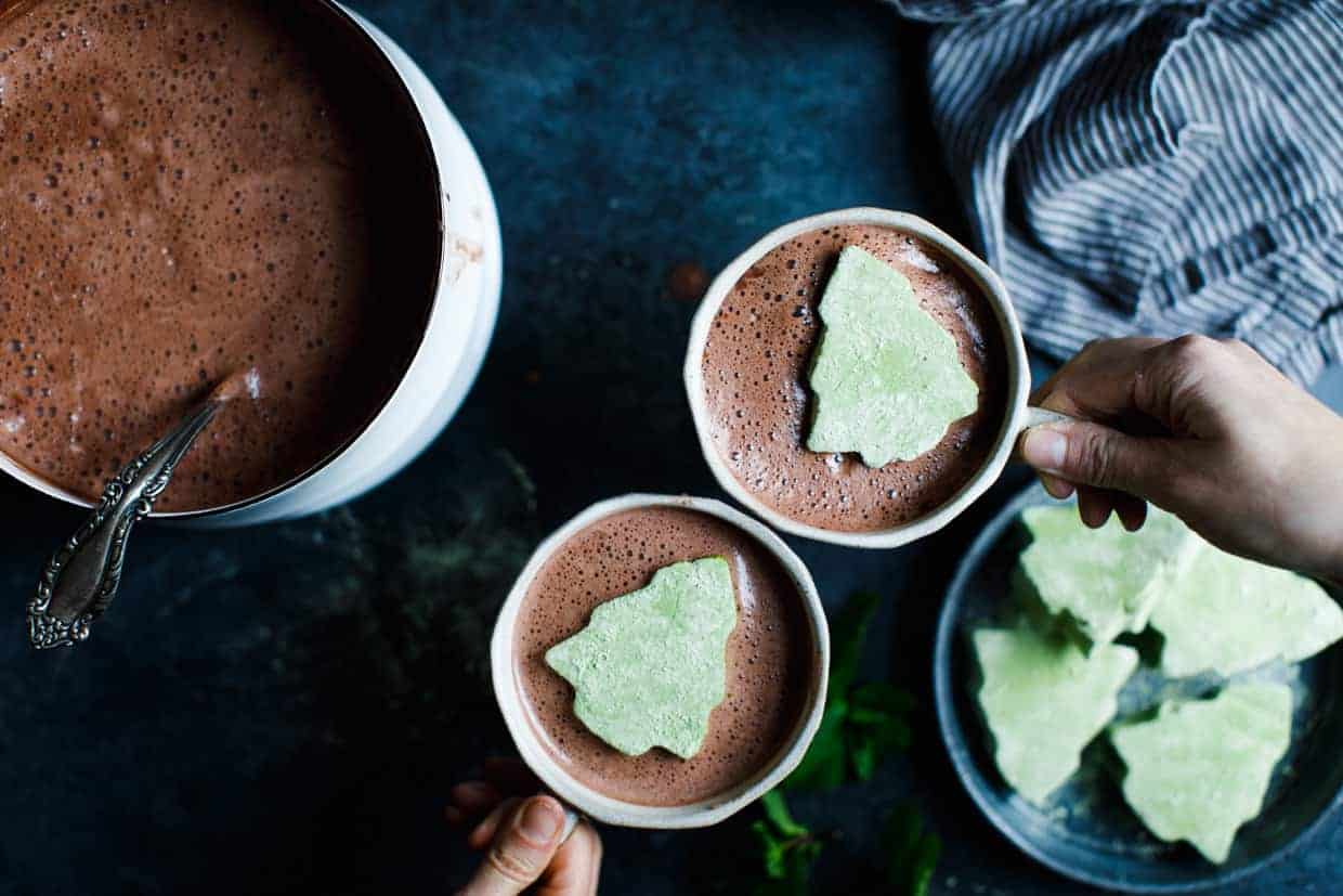 Matcha Marshmallows with Fresh Mint Hot Cocoa