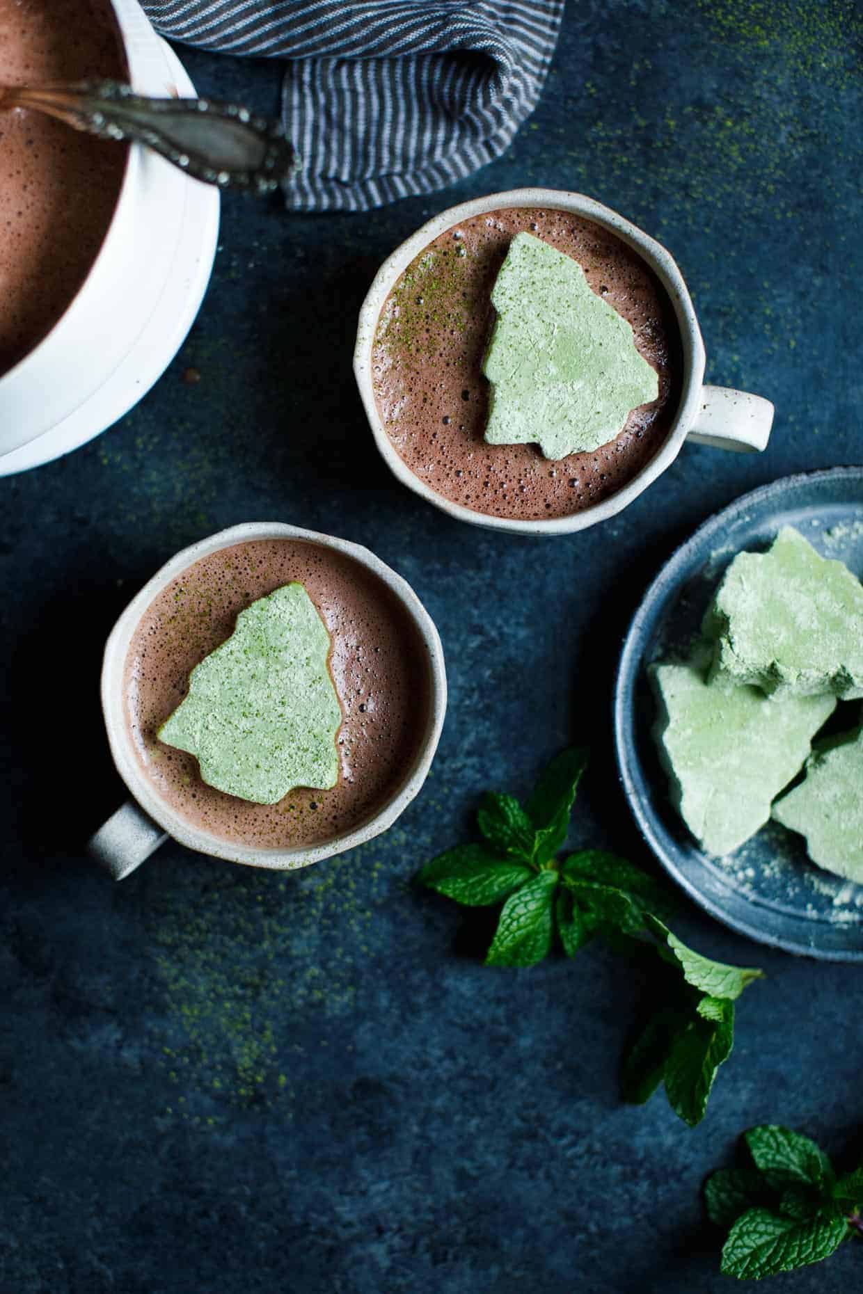 Matcha Marshmallows with Fresh Mint Hot Cocoa