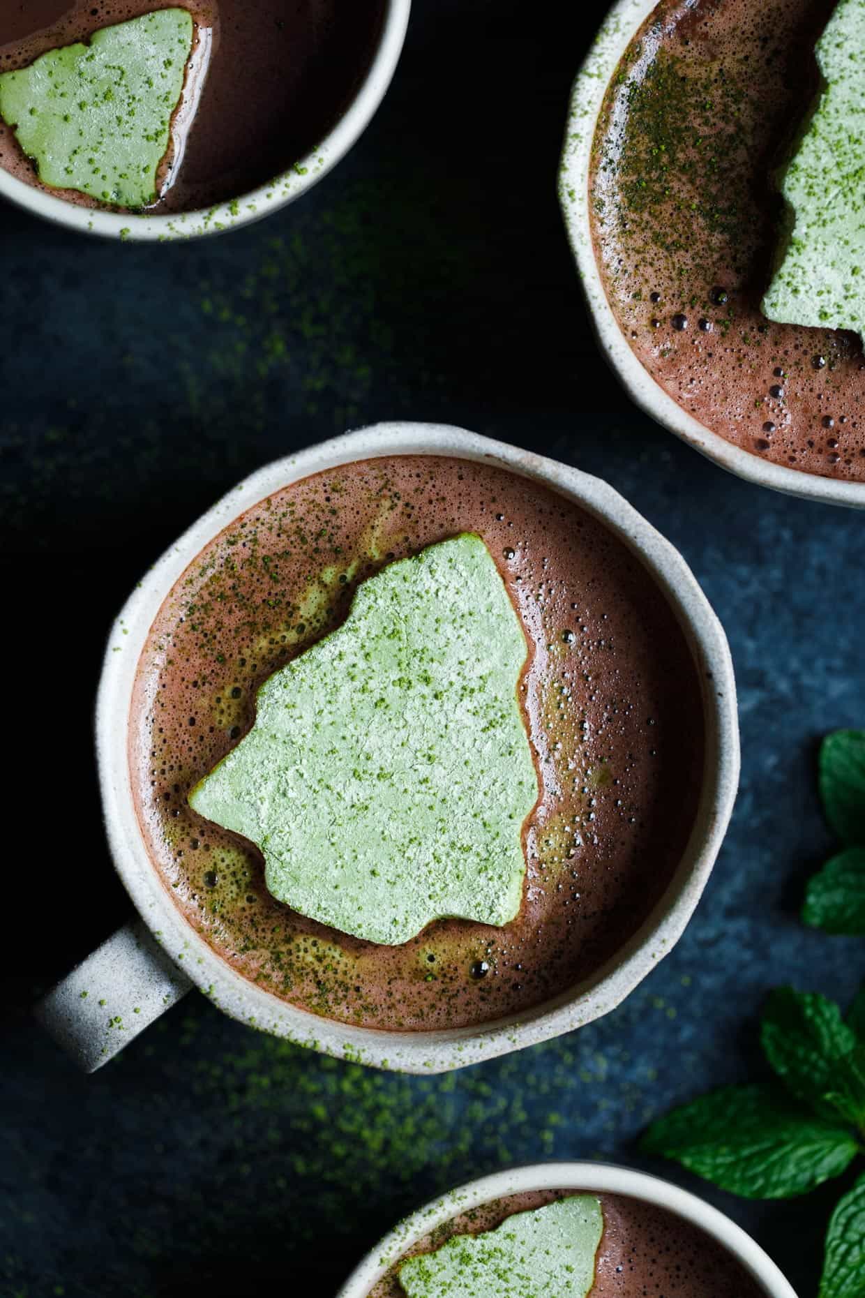 Matcha Marshmallows with Fresh Mint Hot Cocoa