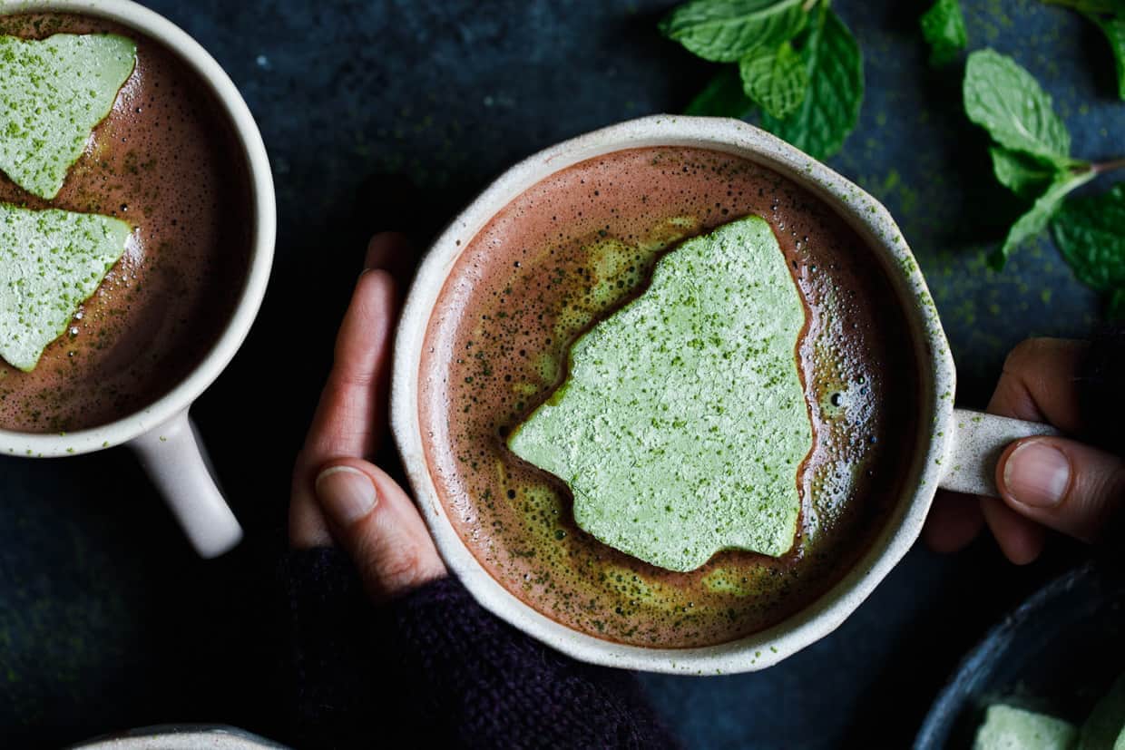 Matcha Marshmallows with Fresh Mint Hot Cocoa