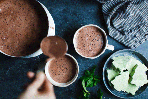 Matcha Marshmallows with Fresh Mint Hot Cocoa