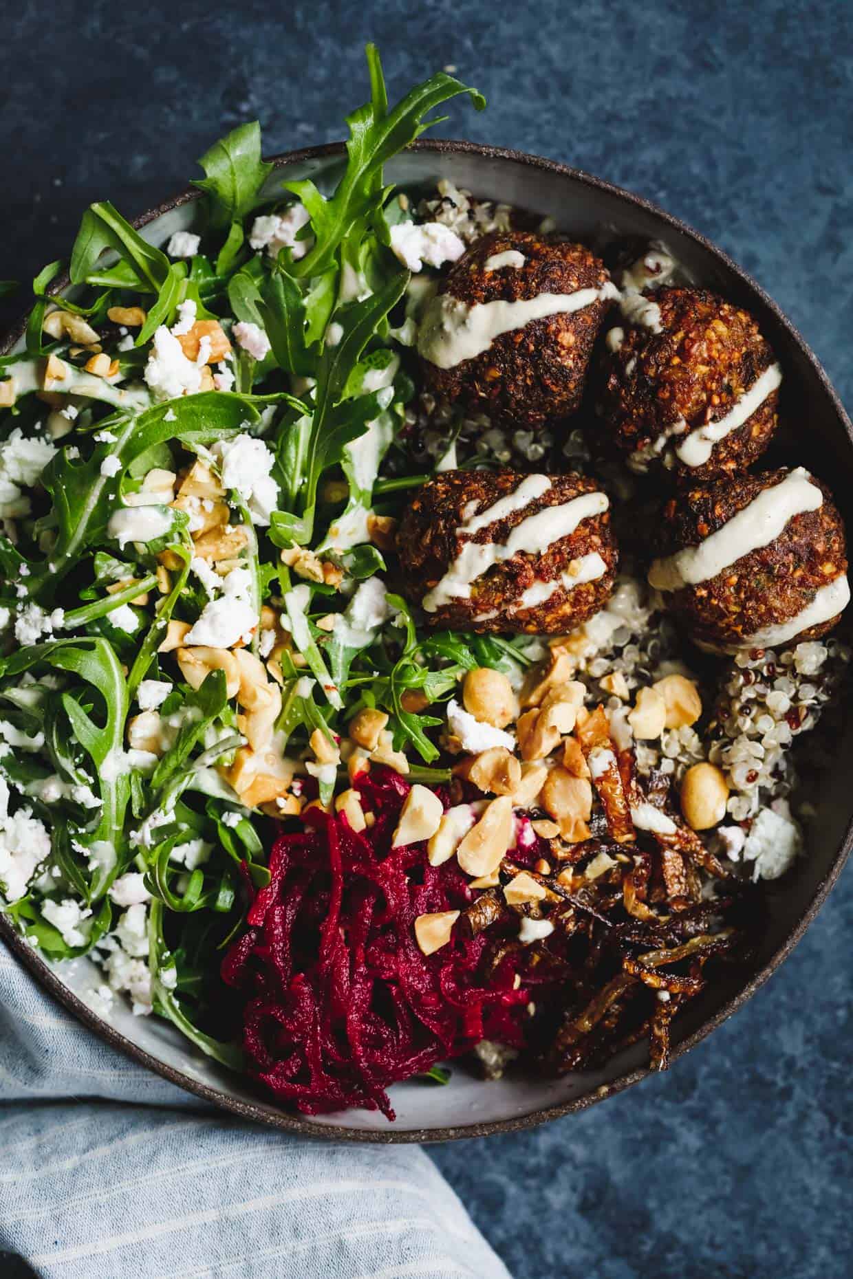 Gluten-Free Butternut Squash Falafel Salad Bowls with Pickled Beets