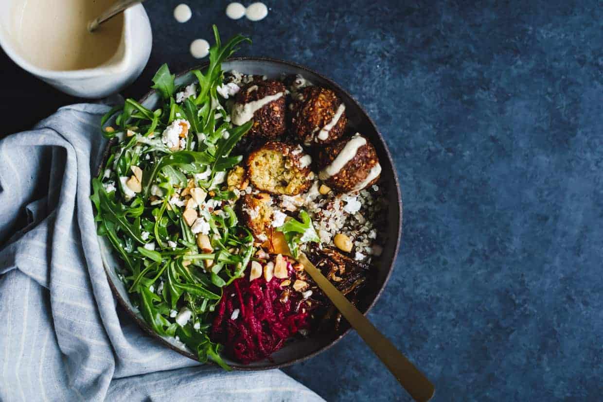 Gluten-Free Butternut Squash Falafel Salad Bowls with Pickled Beets