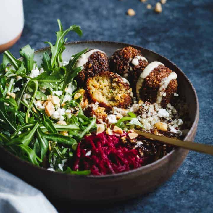 Gluten-Free Butternut Squash Falafel Salad Bowls with Pickled Beets