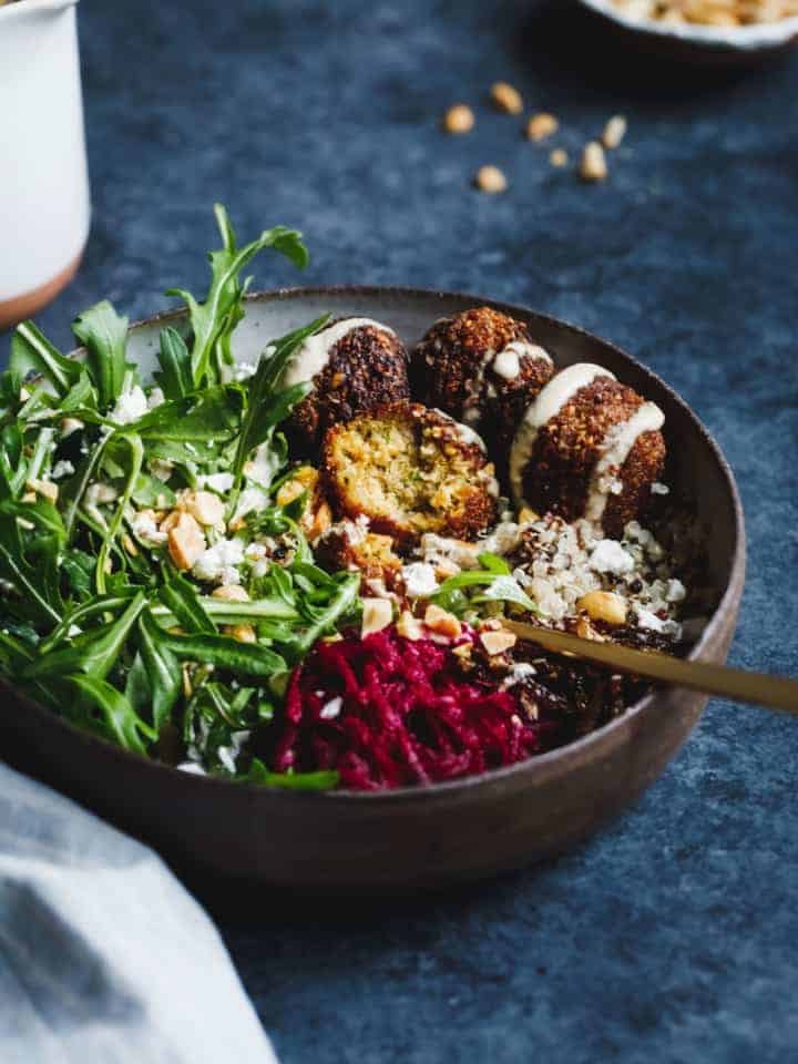 Gluten-Free Butternut Squash Falafel Salad Bowls with Pickled Beets