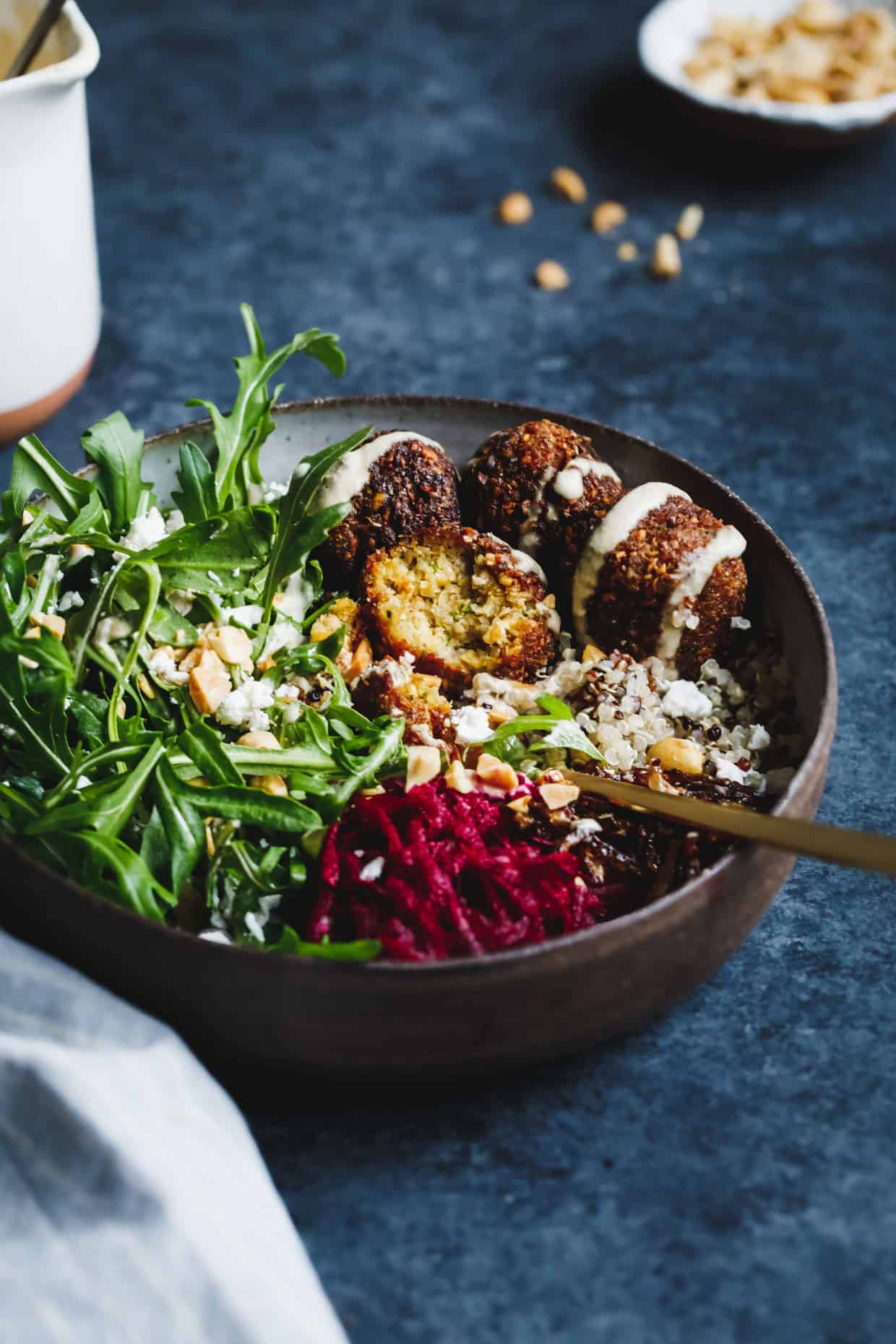 Gluten-Free Butternut Squash Falafel Salad Bowls with Pickled Beets