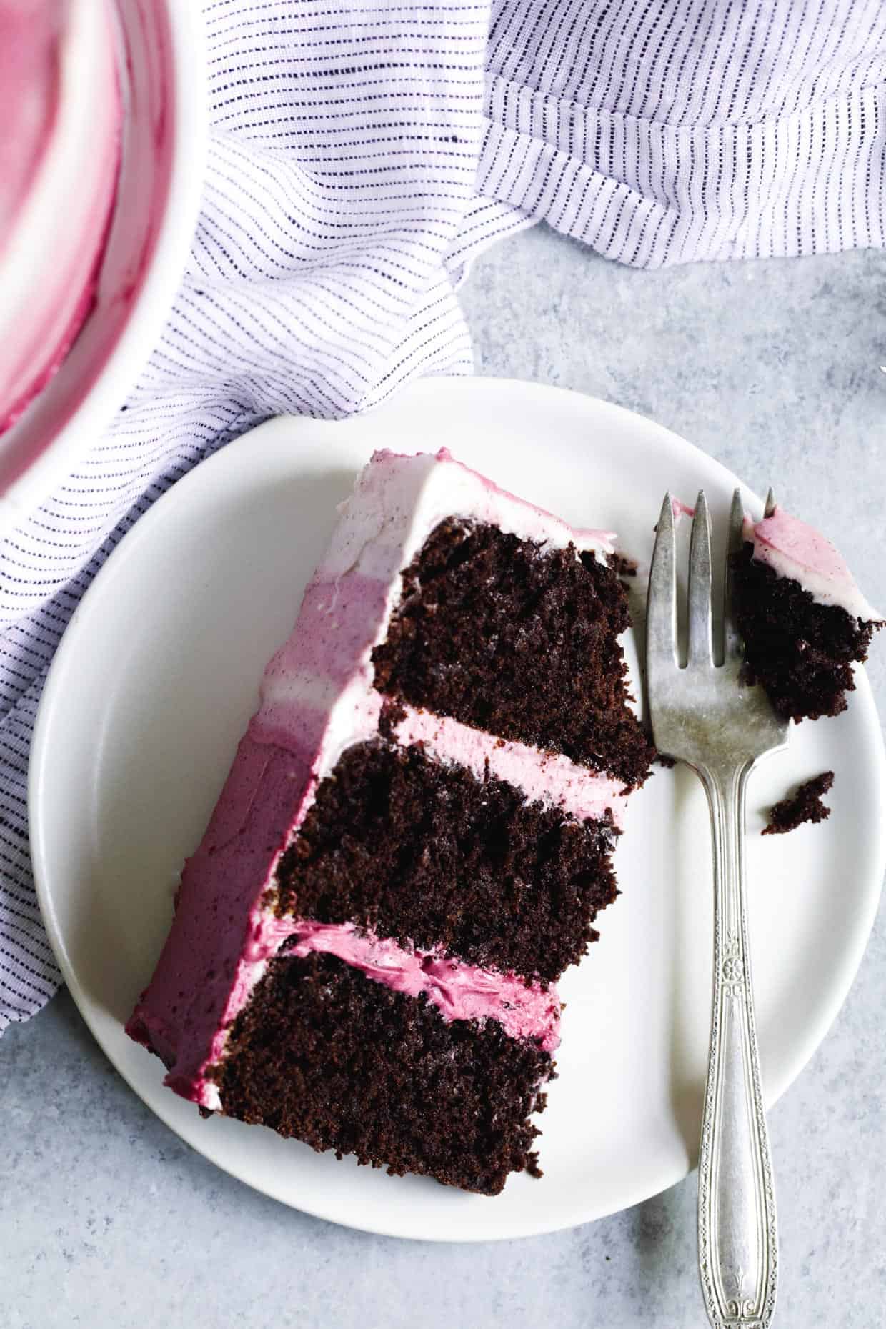 The BEST Gluten-free Chocolate Cake with Ombre Hibiscus Cream Cheese Frosting