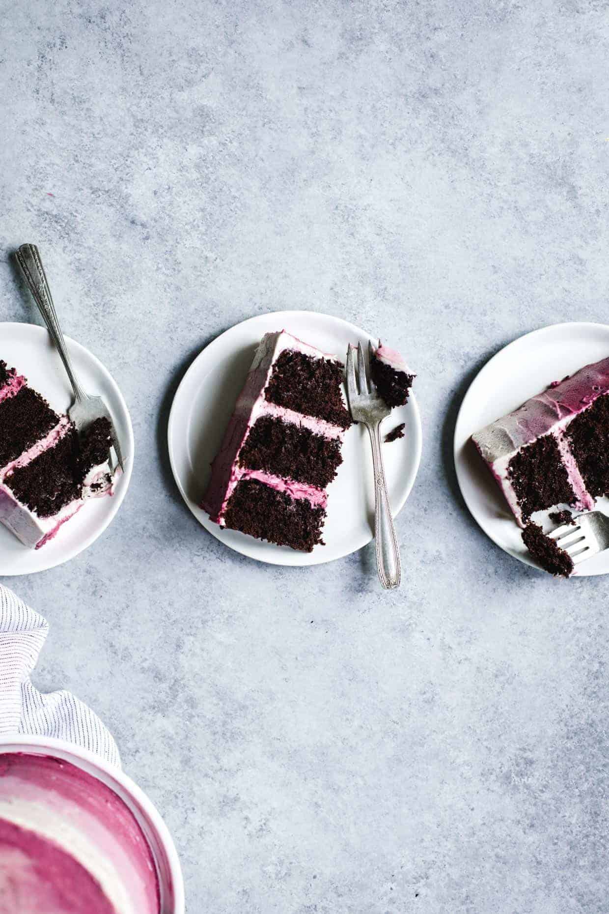 The BEST Gluten-free Chocolate Cake with Ombre Hibiscus Cream Cheese Frosting