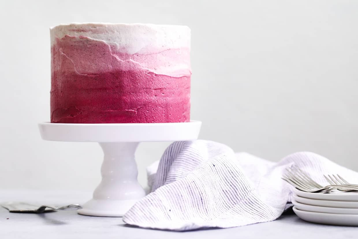 The BEST Gluten-free Classic Chocolate Layer Cake with Ombre Hibiscus Cream Cheese Frosting