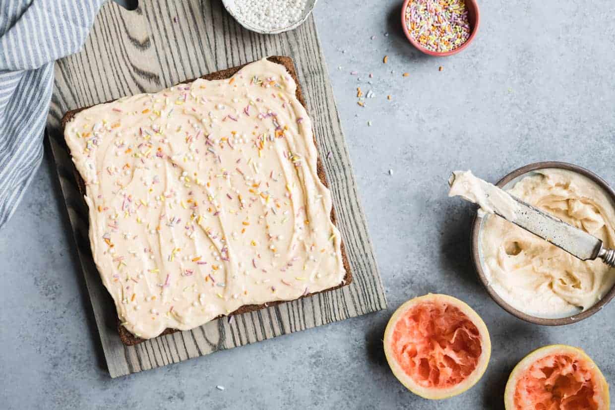 White Chocolate Cardamom Blondies with Grapefruit Frosting (gluten-free)