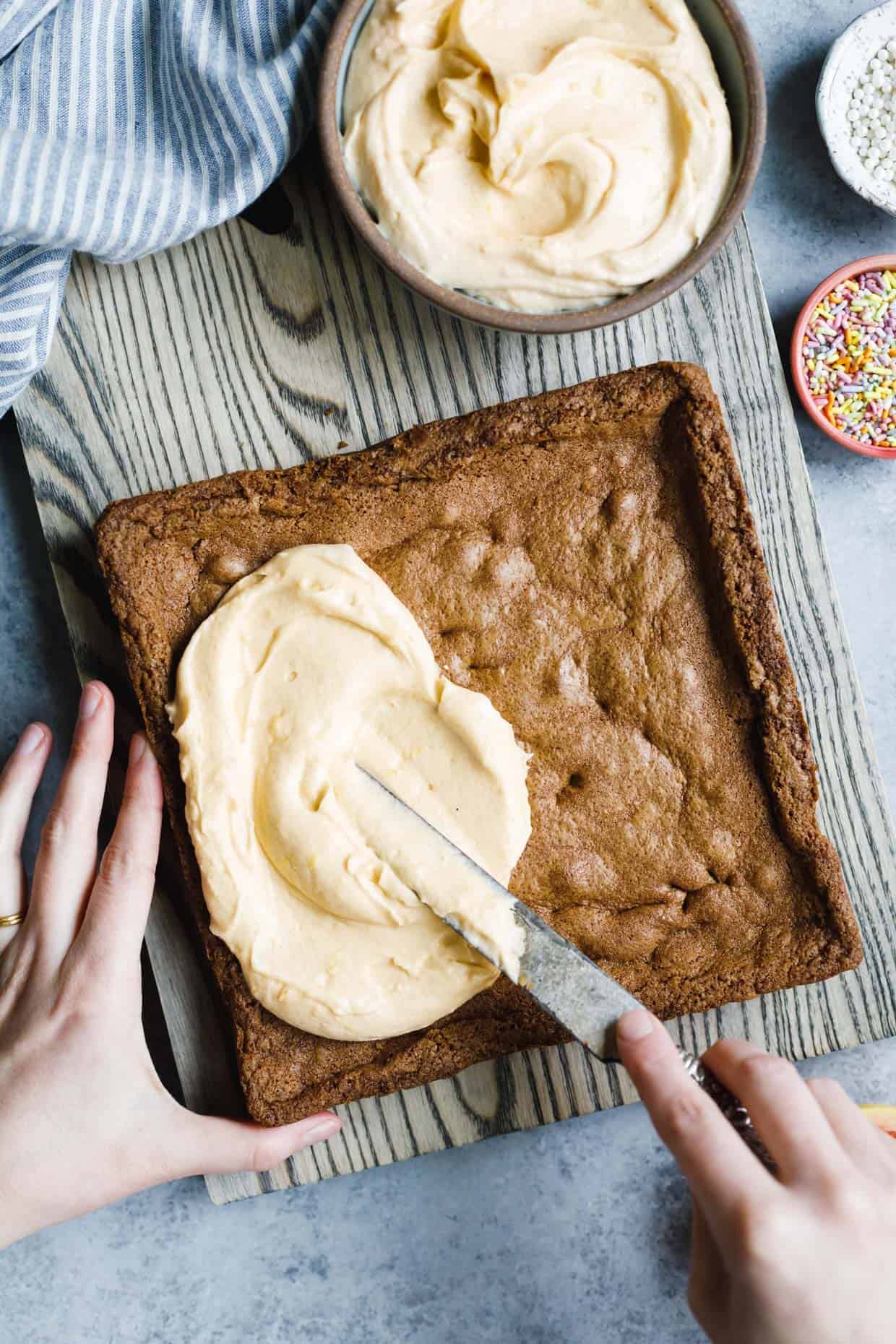 White Chocolate Cardamom Blondies with Grapefruit Frosting (gluten-free)