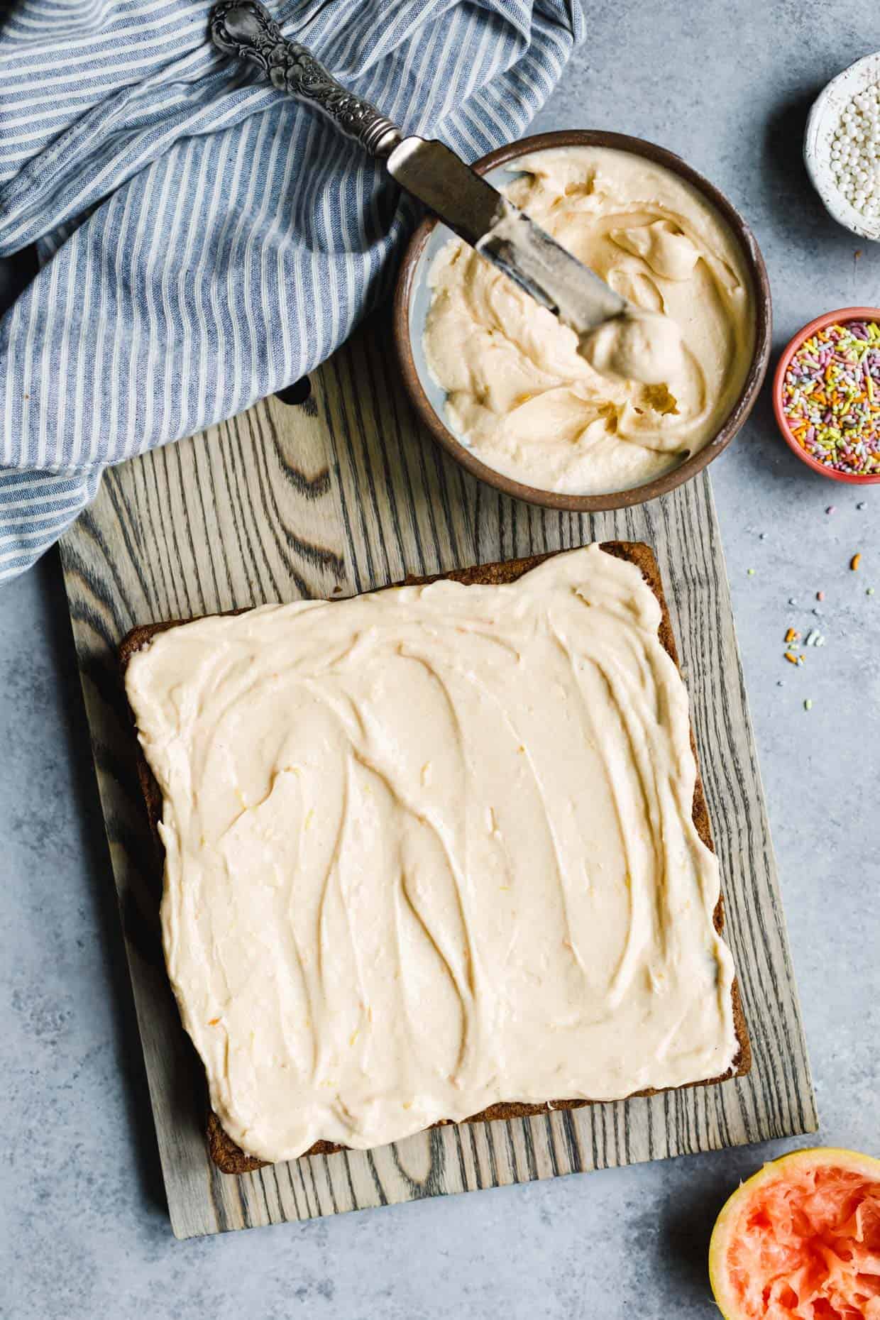 White Chocolate Cardamom Blondies with Grapefruit Frosting (gluten-free)