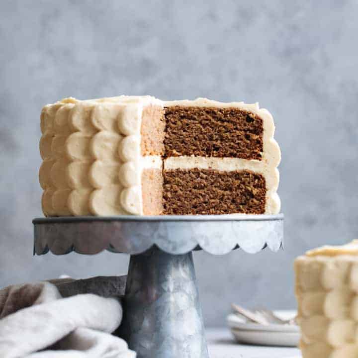 Baby Smash Cake: Banana Date Cake with Maple Cream Cheese Frosting (gluten-free & refined sugar-free)