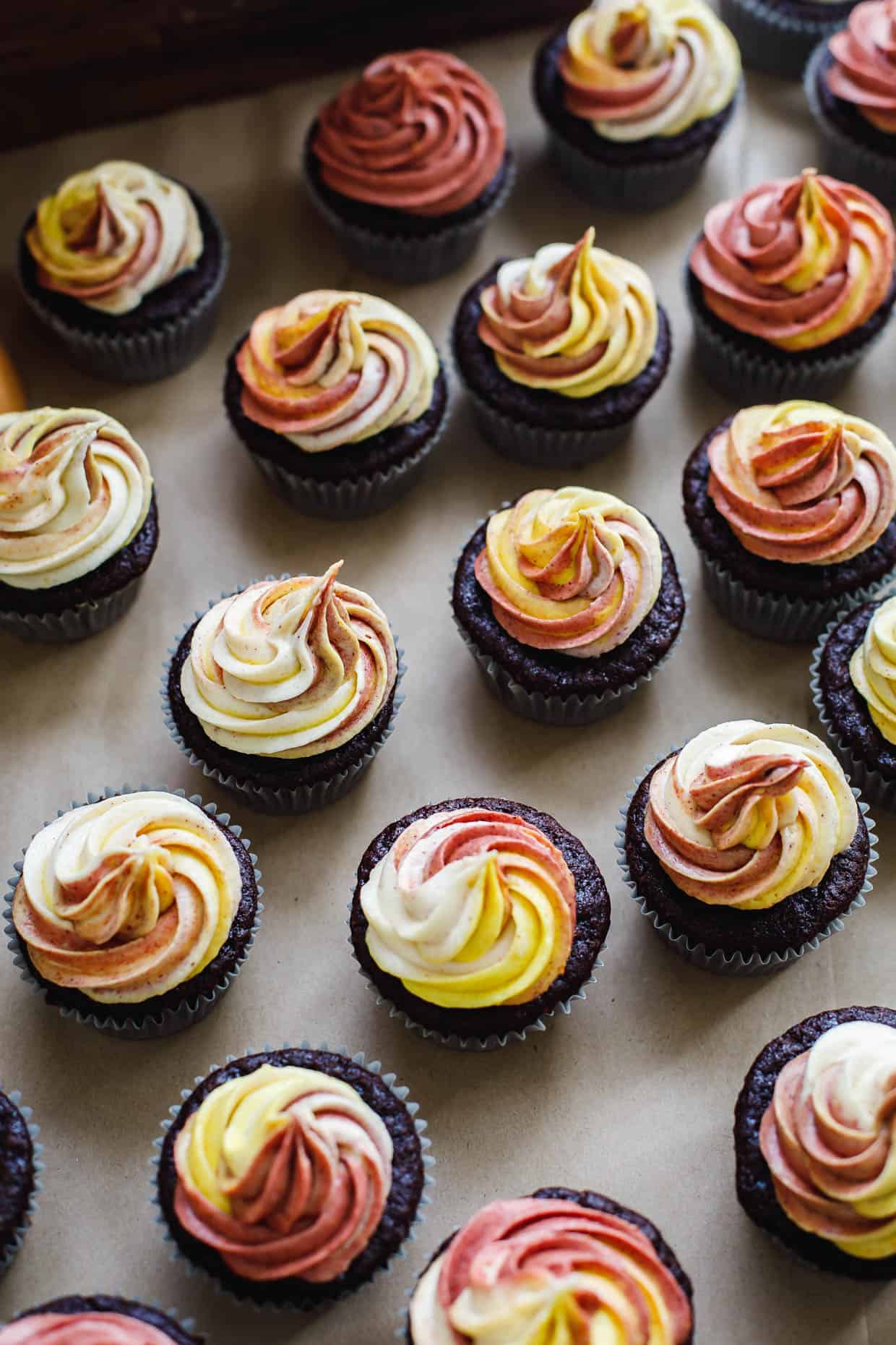 Naturally-dyed fire cupcakes