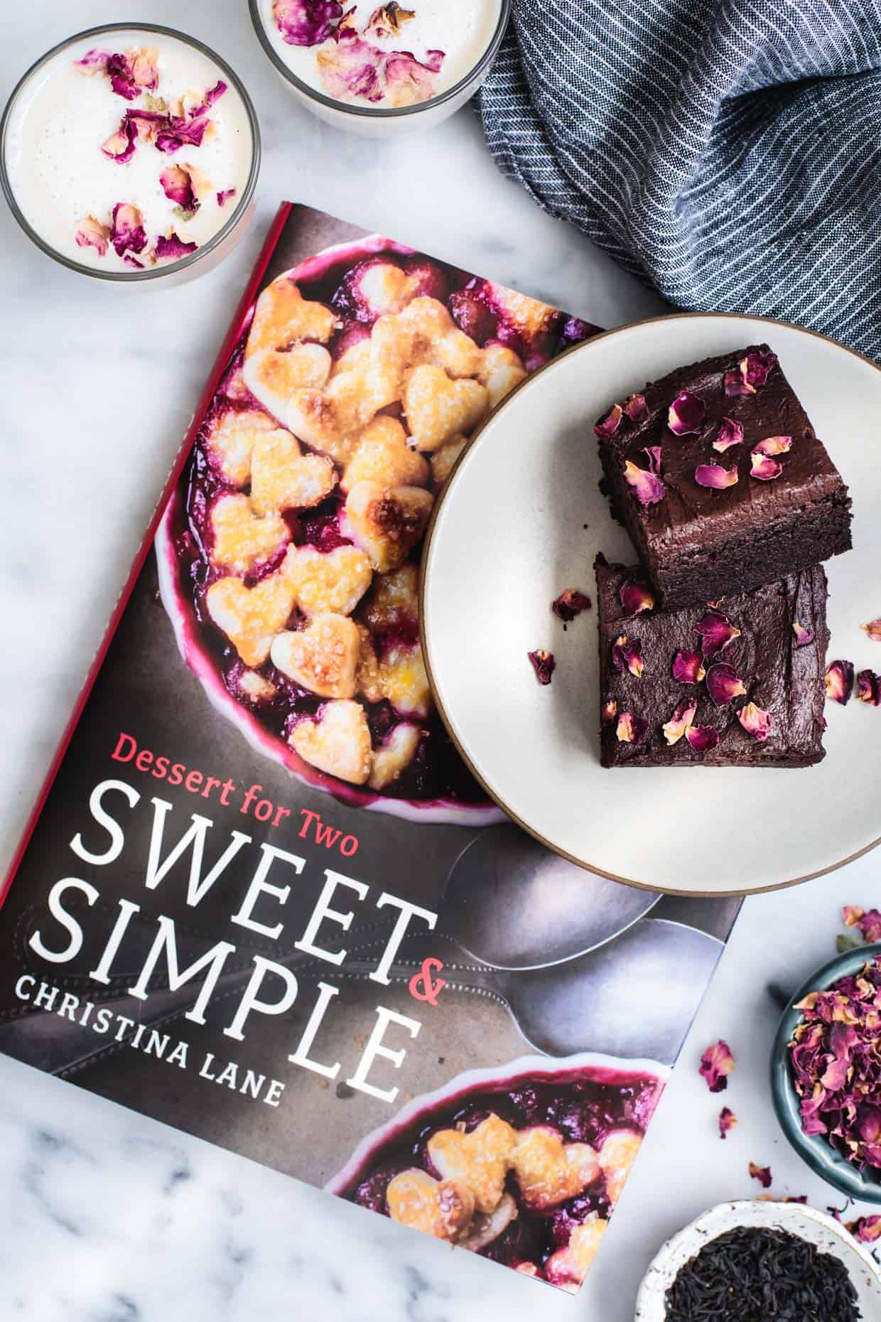 Frosted Earl Grey Brownies with Rose Petals (Gluten-Free)