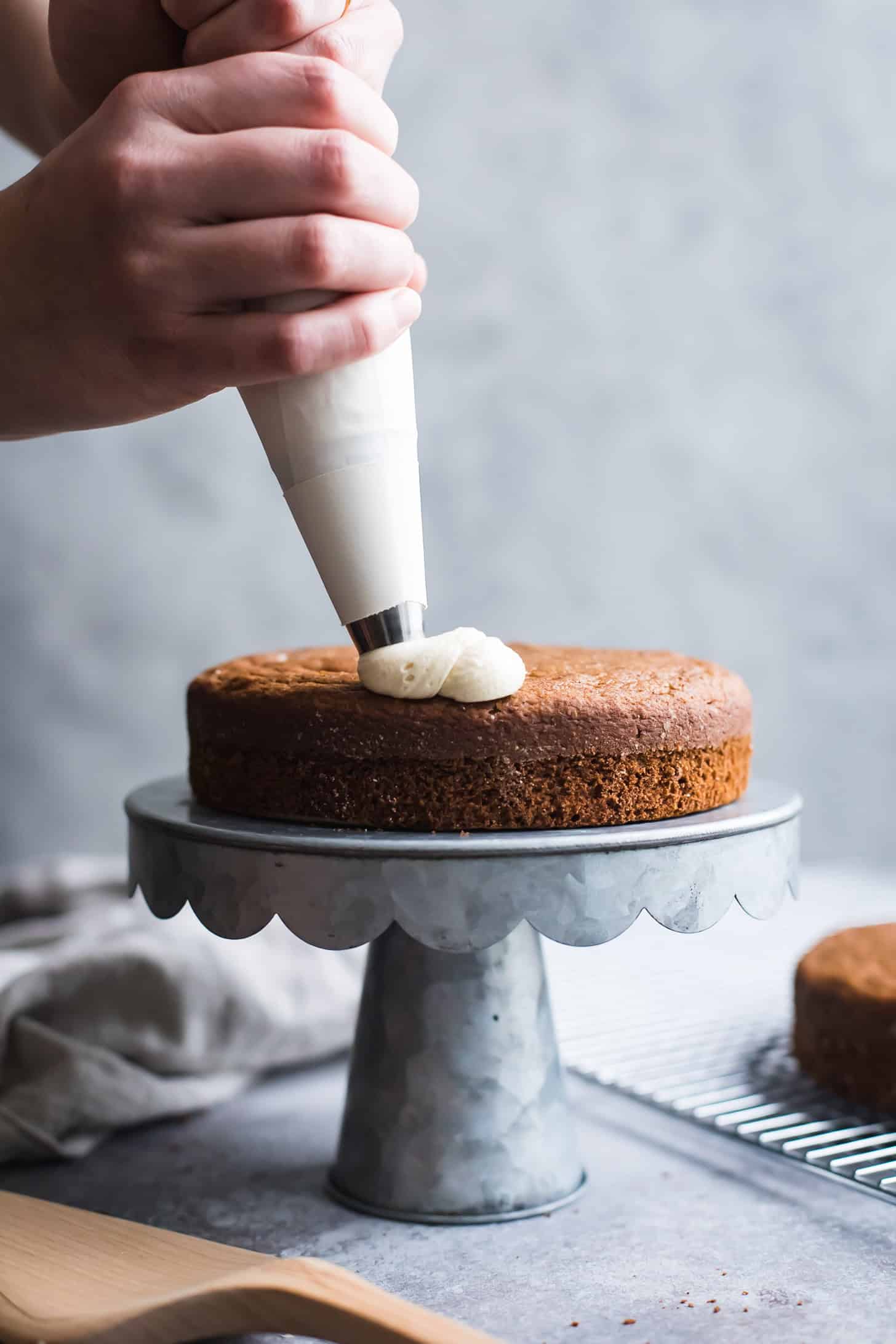 Frosting a Layered Smash Cake on a Metal Cake Stand