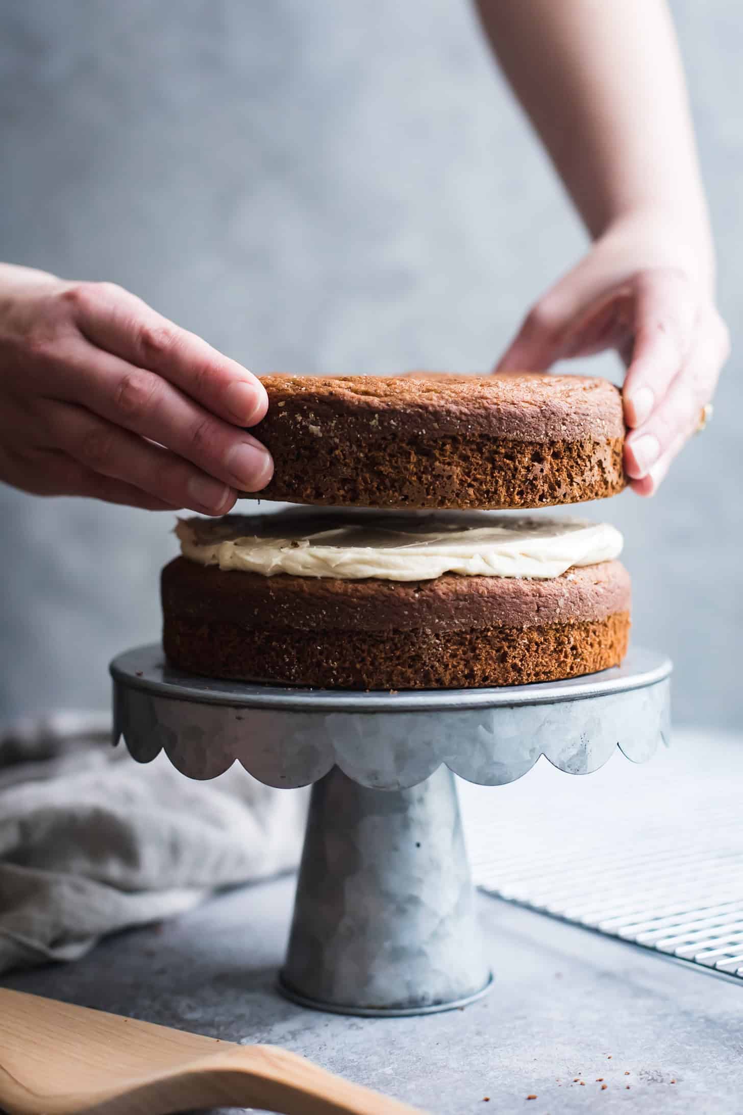 Frosting a Layered Smash Cake on a Metal Cake Stand
