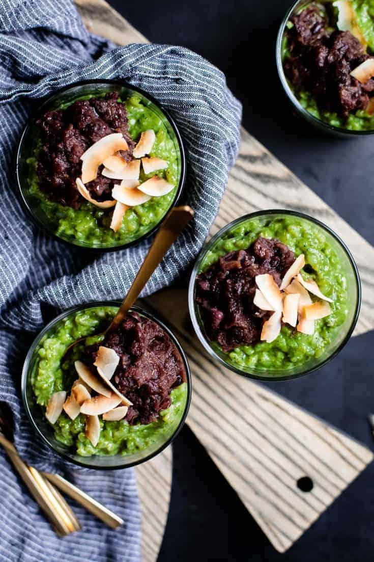 Coconut Matcha Rice Pudding with Date Adzuki Bean Paste {Vegan} - Snixy ...