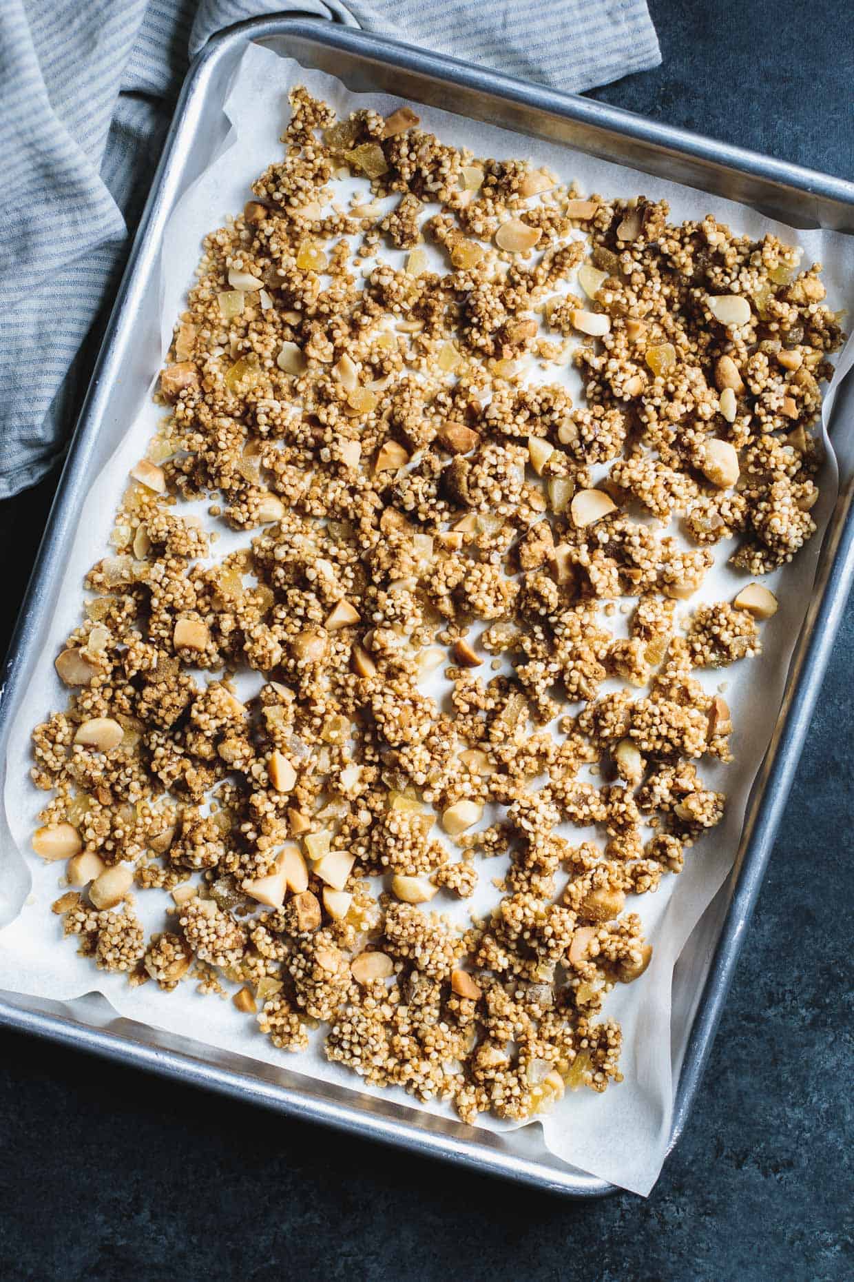 Puffed Quinoa Crumble with Macadamia and Candied Ginger Yogurt Topping