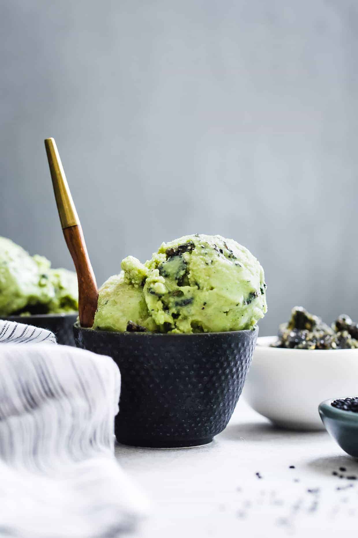 Vegan Coconut Matcha Ice Cream with Black Sesame Brittle