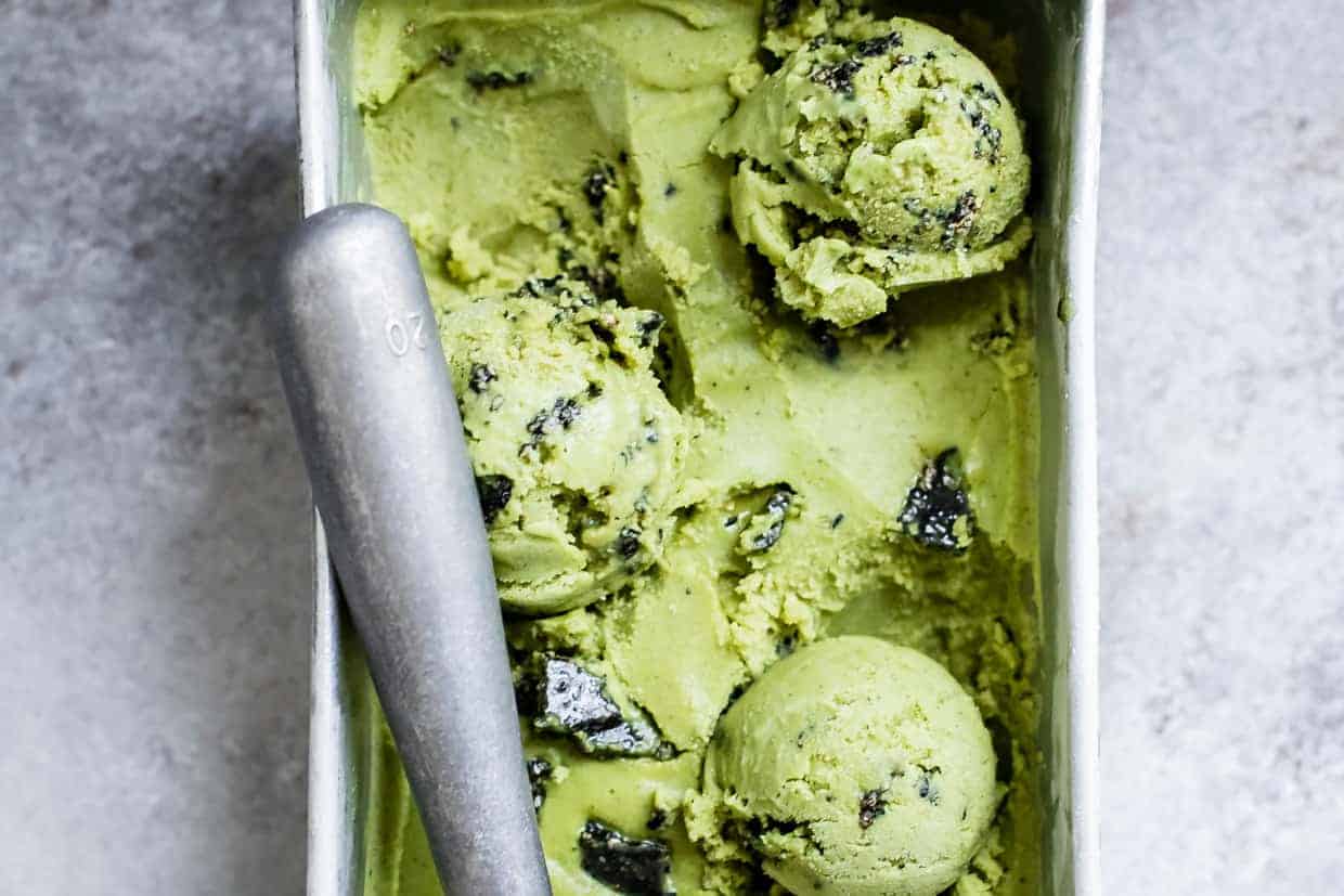 Vegan Coconut Matcha Ice Cream with Black Sesame Brittle