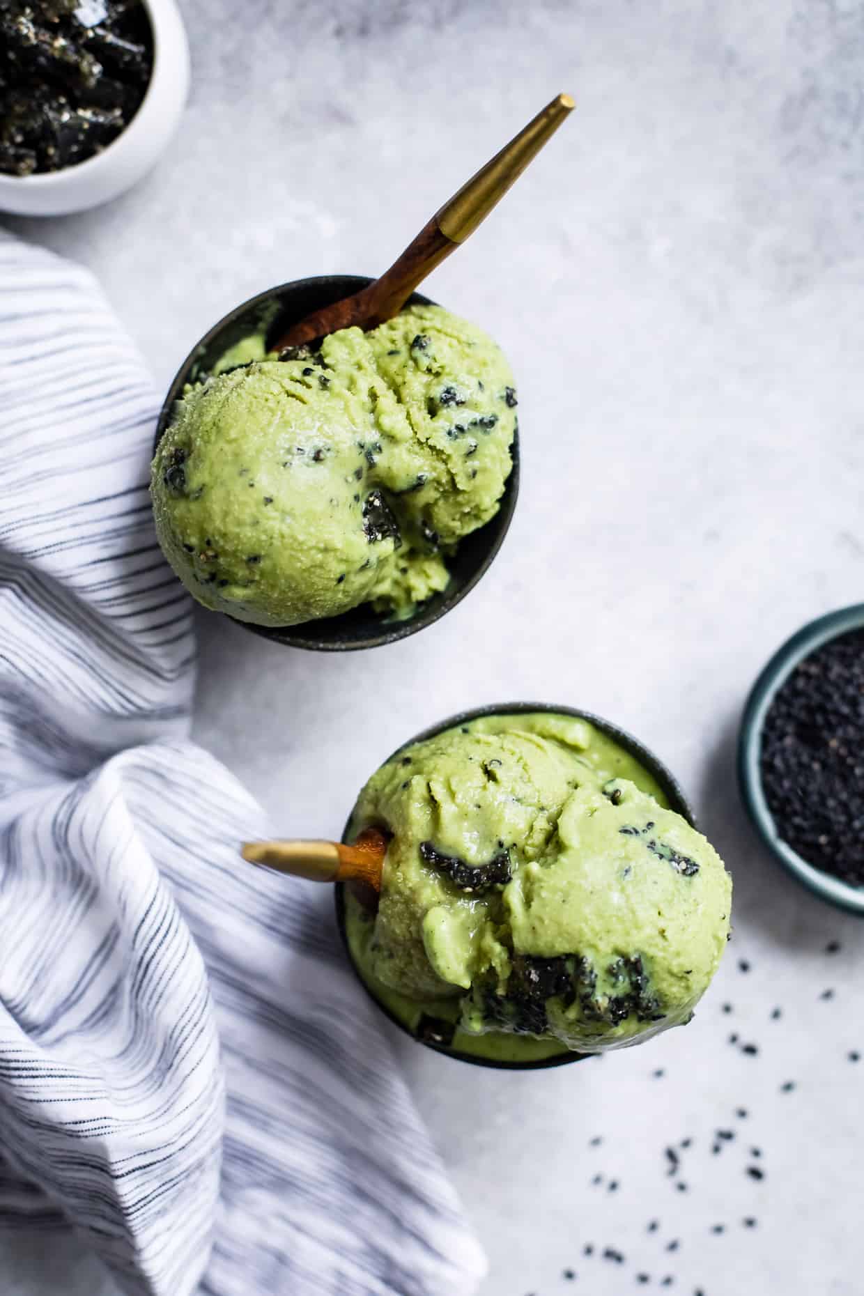 Vegan Coconut Matcha Ice Cream with Black Sesame Brittle