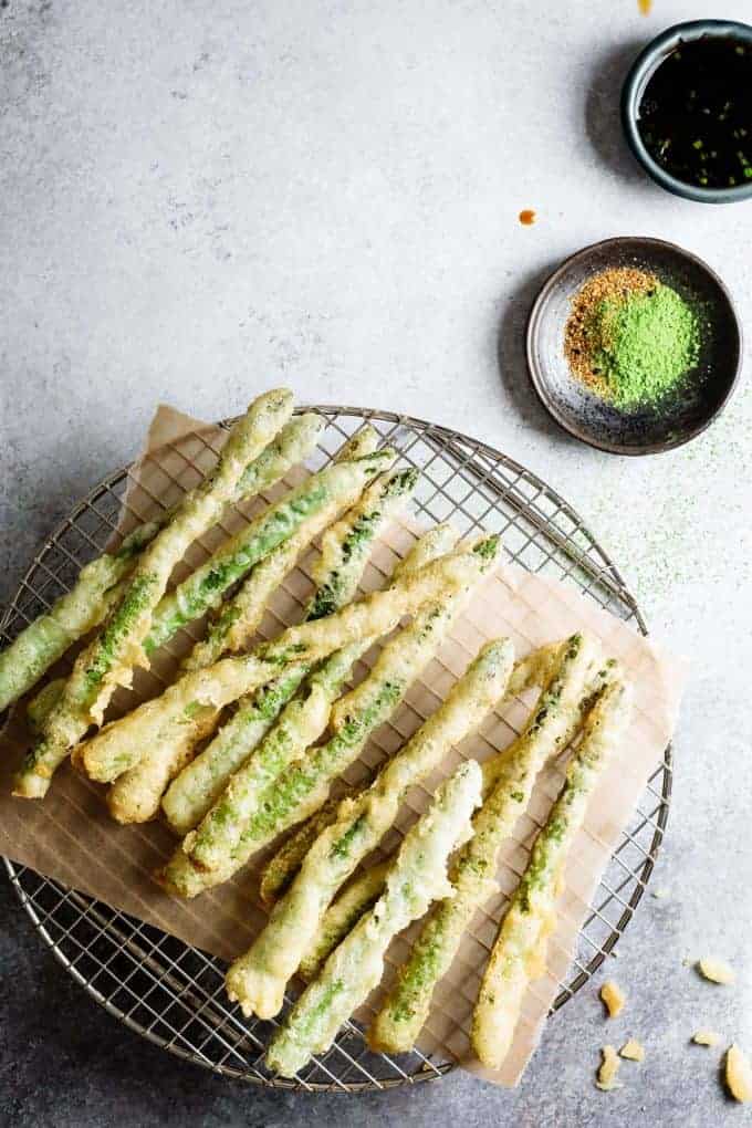 GlutenFree Tempura Asparagus with Matcha Salt Snixy Kitchen Snixy
