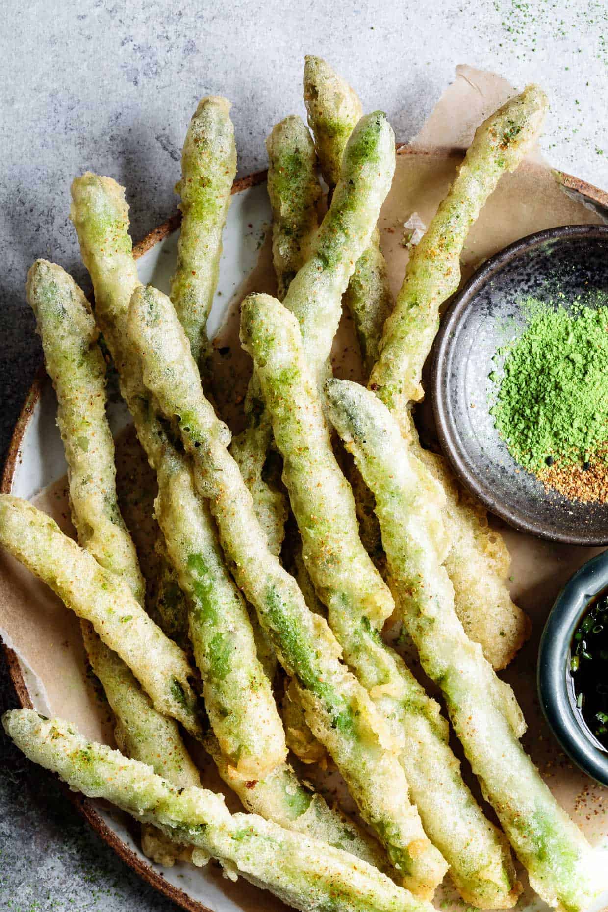 Gluten-Free Tempura Asparagus with Matcha Salt