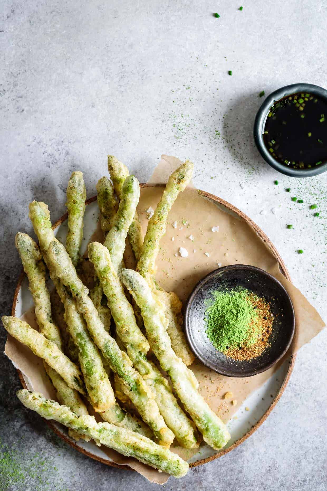 Gluten-Free Tempura Asparagus with Matcha Salt