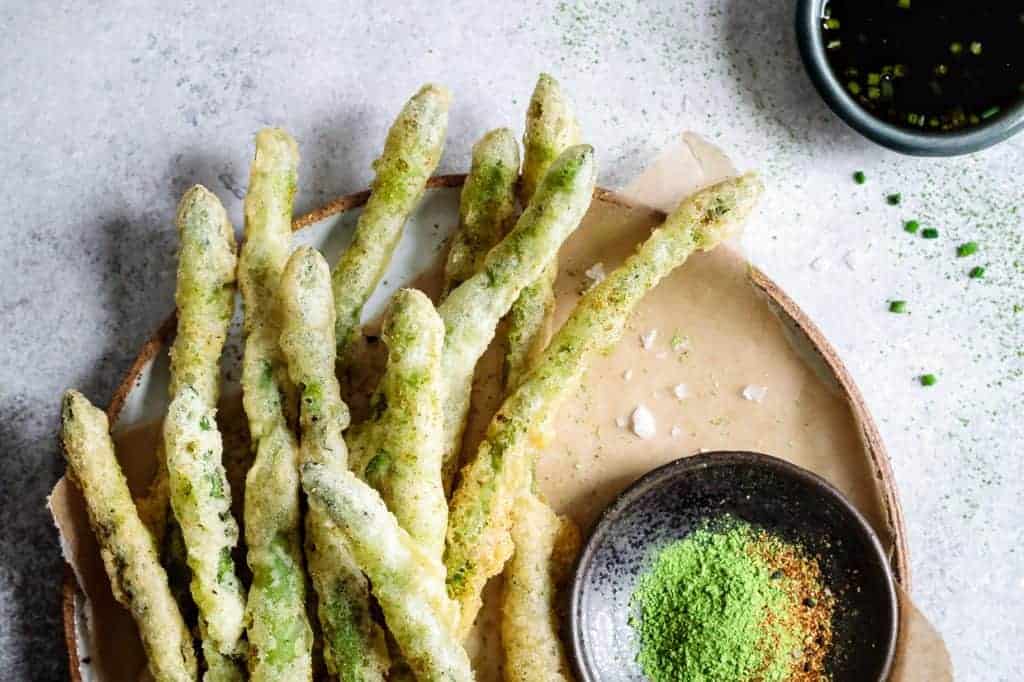 GlutenFree Tempura Asparagus with Matcha Salt Snixy Kitchen Snixy