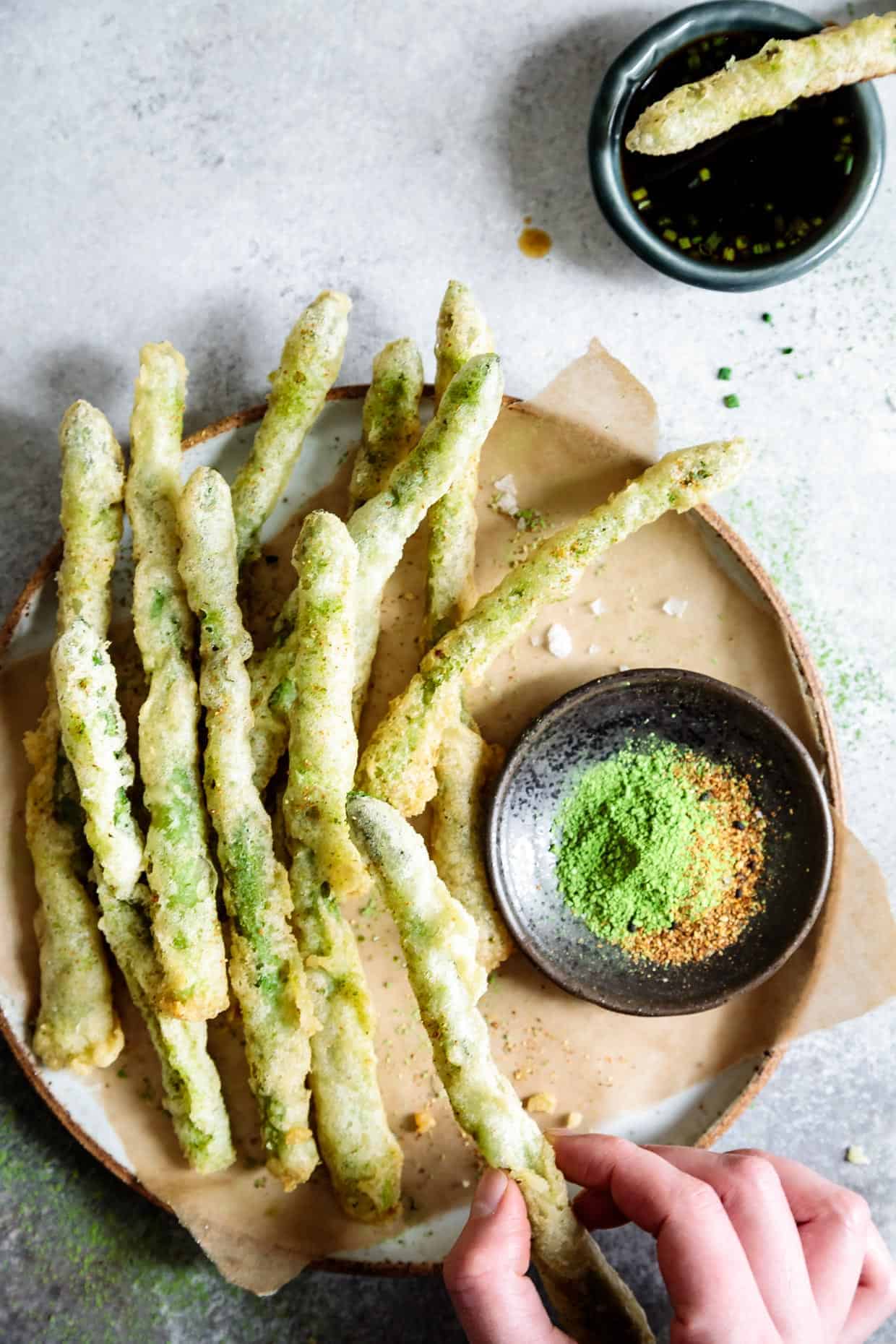 Gluten-Free Tempura Asparagus with Matcha Salt