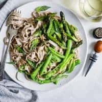 Almond Milk Fettuccine Alfredo with Spring Veggies & Herbs