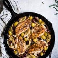 Garlic White Wine Skillet Chicken with Artichoke & Olives