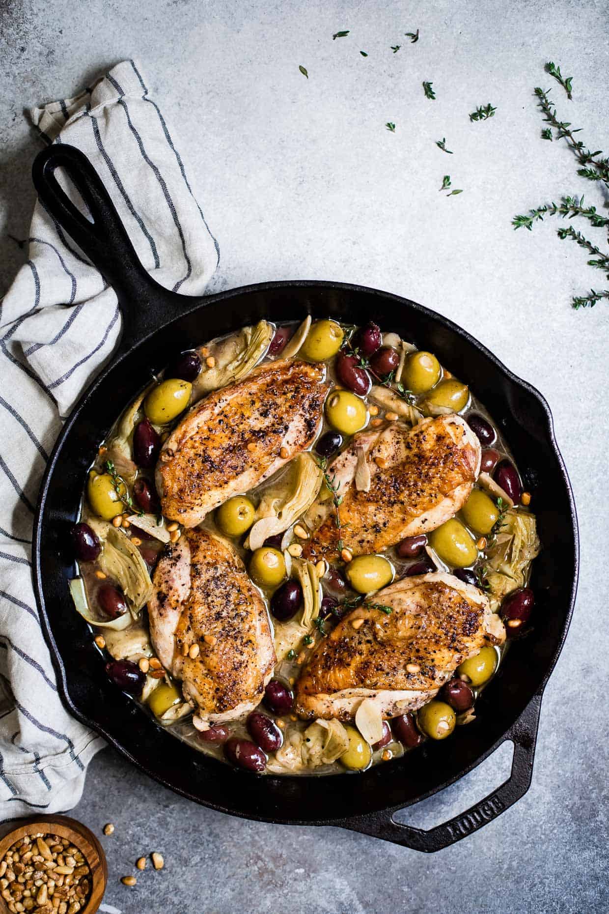 Garlic White Wine Skillet Chicken with Artichoke & Olives