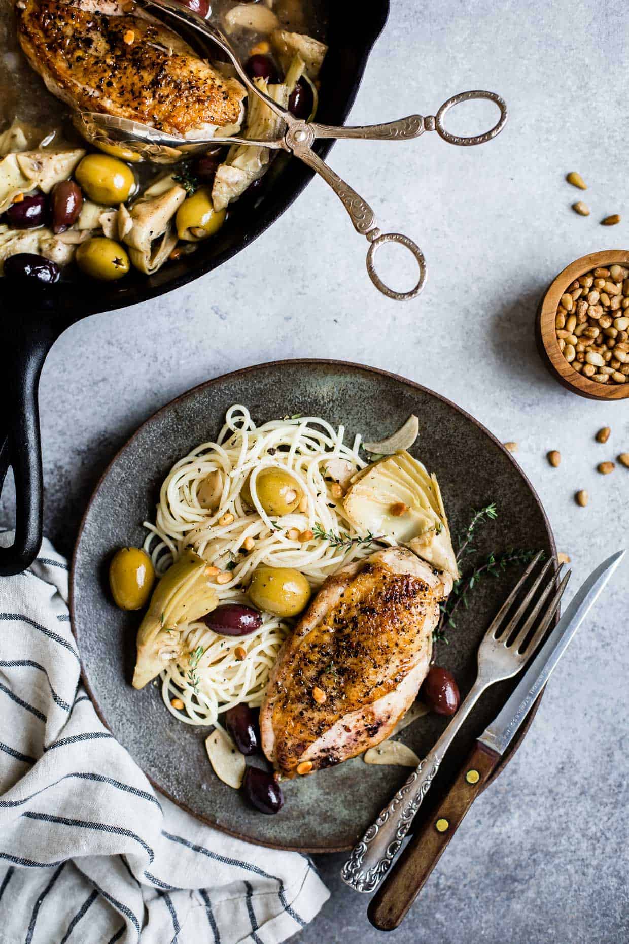 Garlic White Wine Skillet Chicken with Artichoke & Olives