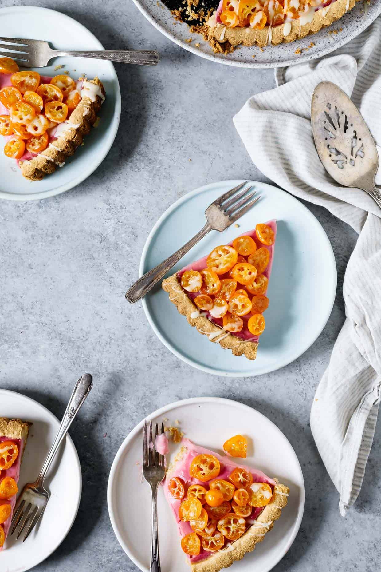 rhubarb white chocolate tart with candied kumquats (gluten-free)