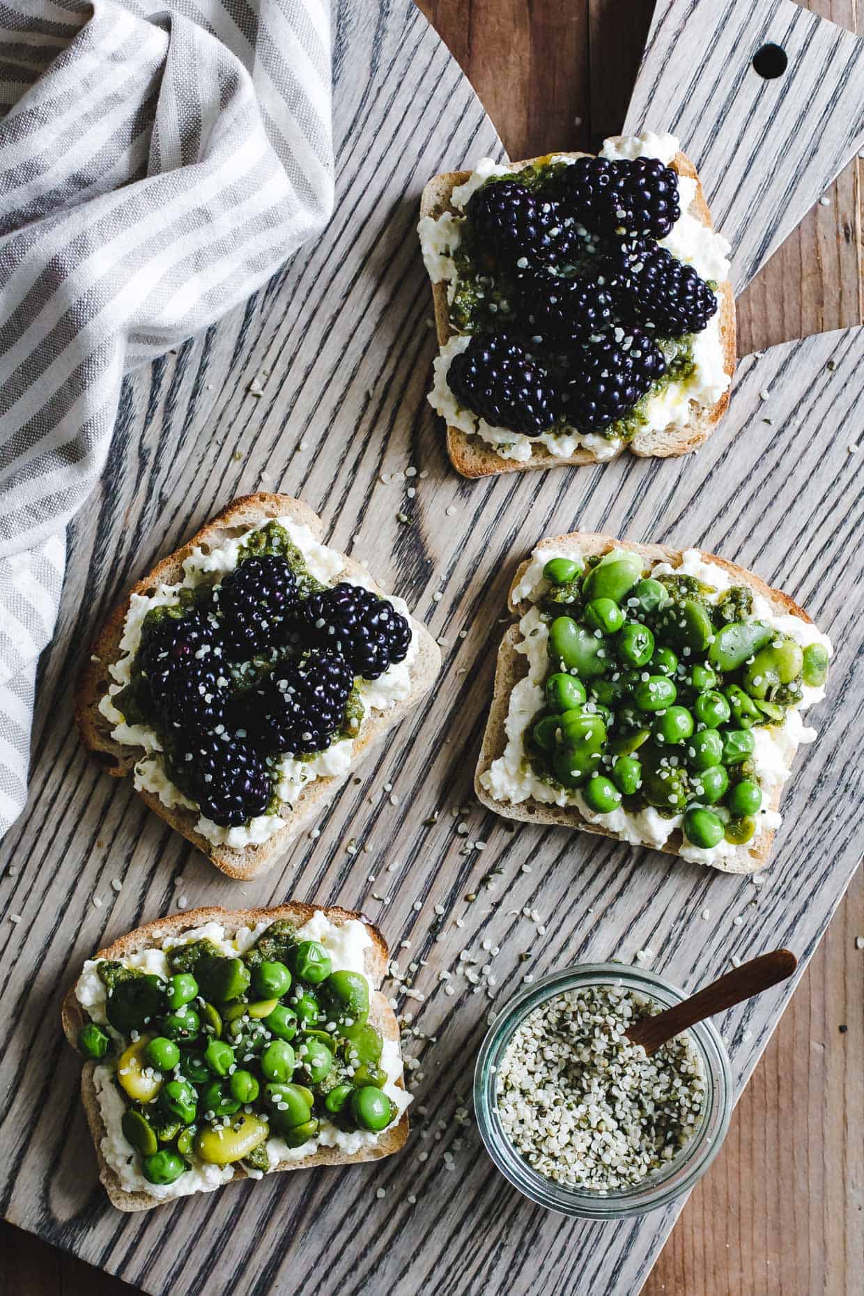 Roasted Lemon Mint Pesto & Ricotta Tartines, Two Ways